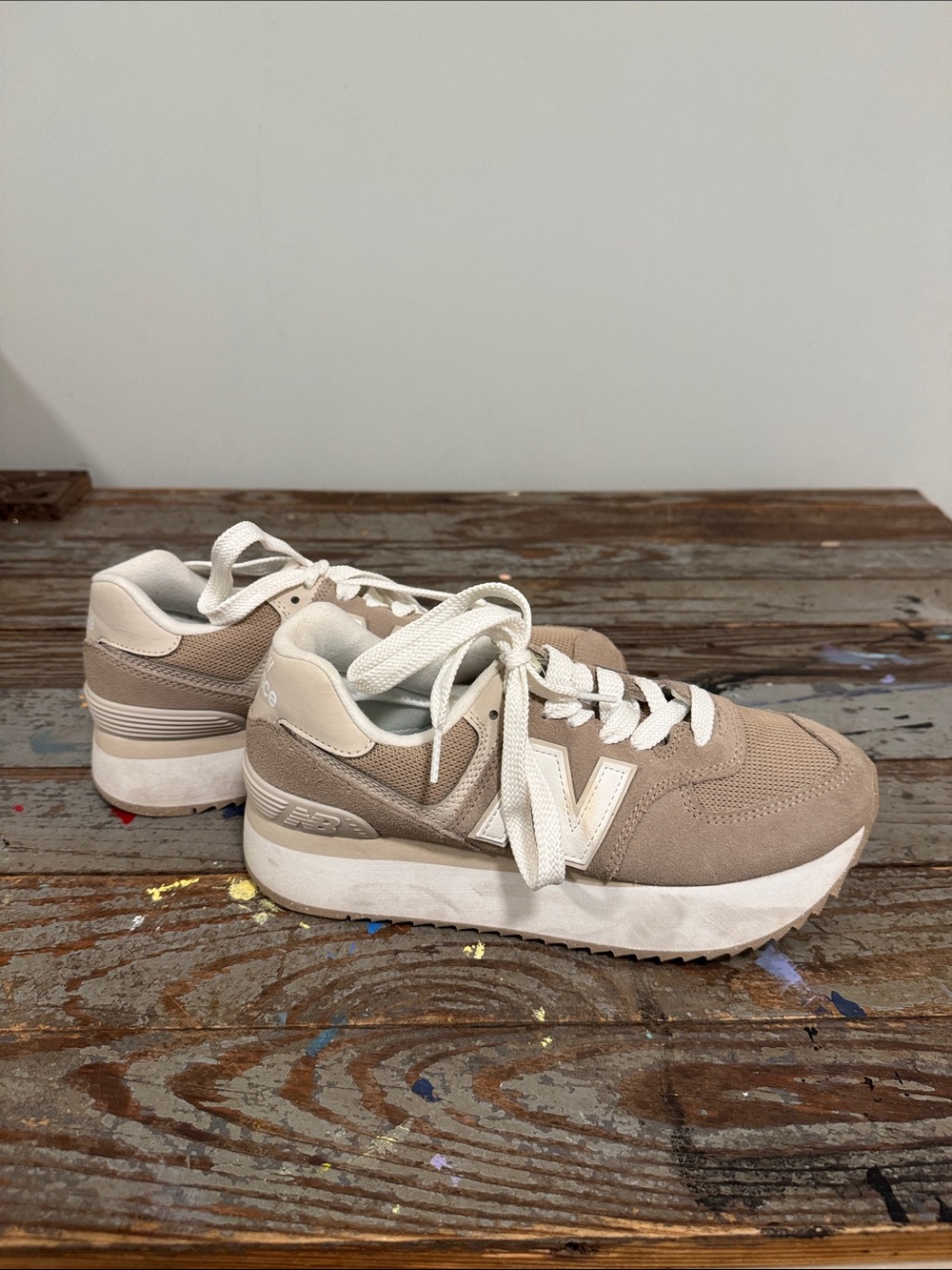 New Balance taupe & white sneakers - Picture 2 of 6